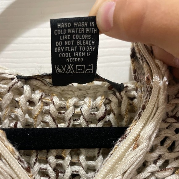 BCBGMAXAZRIA Cream & Brown Knit Zip Up Hooded Sweater - Picture 5 of 8